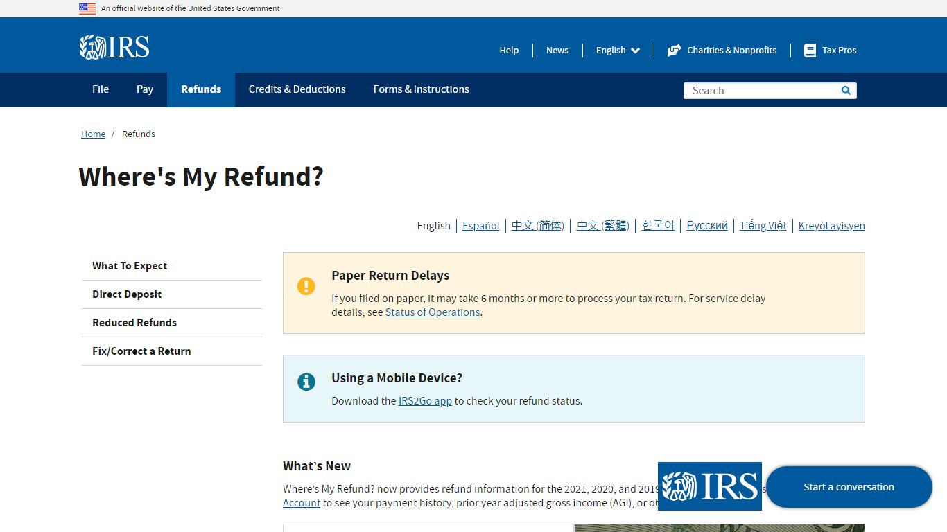 Refunds | Internal Revenue Service - IRS tax forms